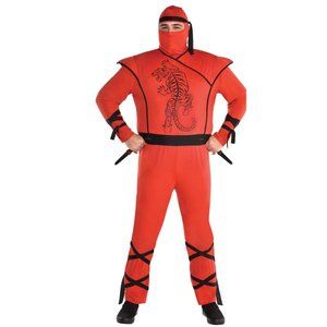 Mens Plus Size XXL Halloween Costume Red Ninja Fits 48-52 Size